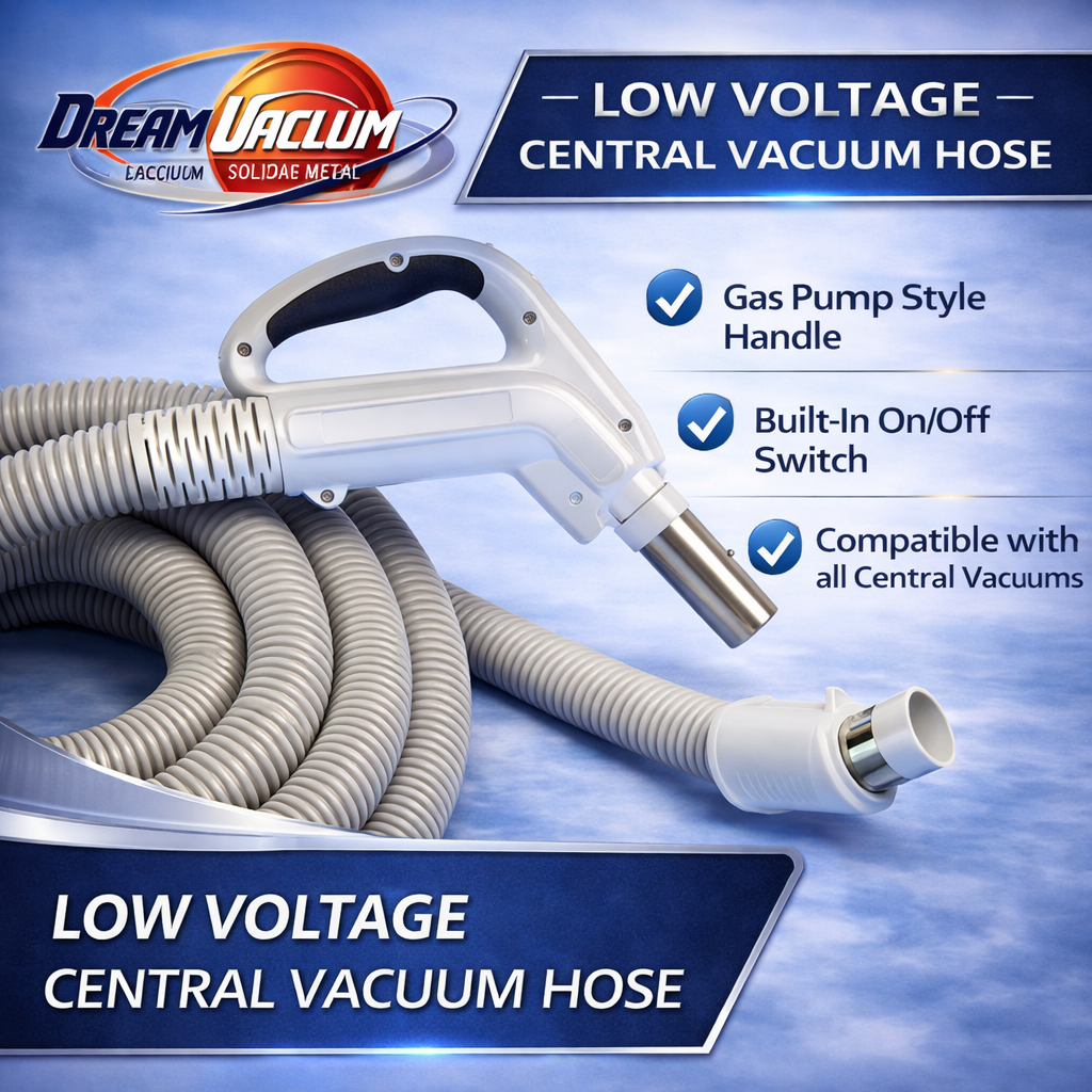 Central Vacuum Hose Low Voltage 50ft Crush-Proof Light-weight Non-Electric (Grey)
