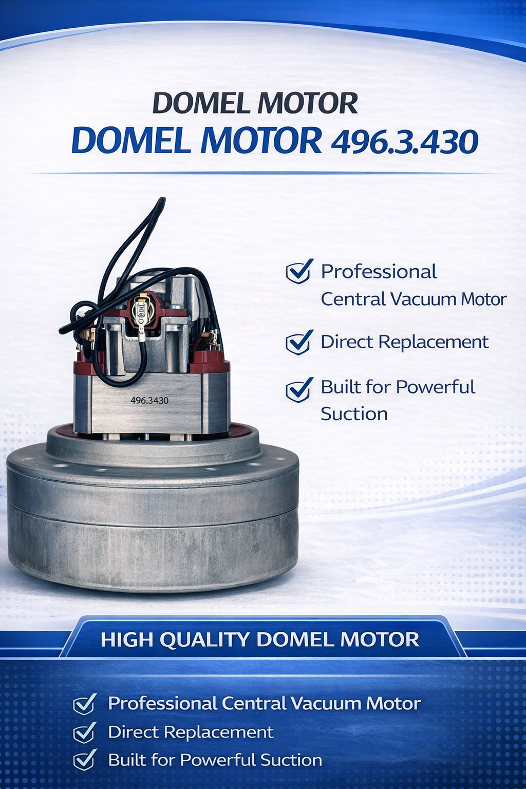 Domel 4963430 Vacuum Motor 120V Thru-Flow 5.7in Diameter 2 stage