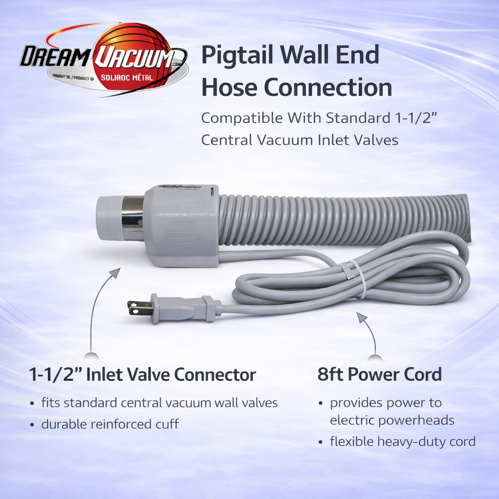 30ft Pigtail Electric Central Vacuum Hose – Lightweight, Durable, Multiple Lengths Available