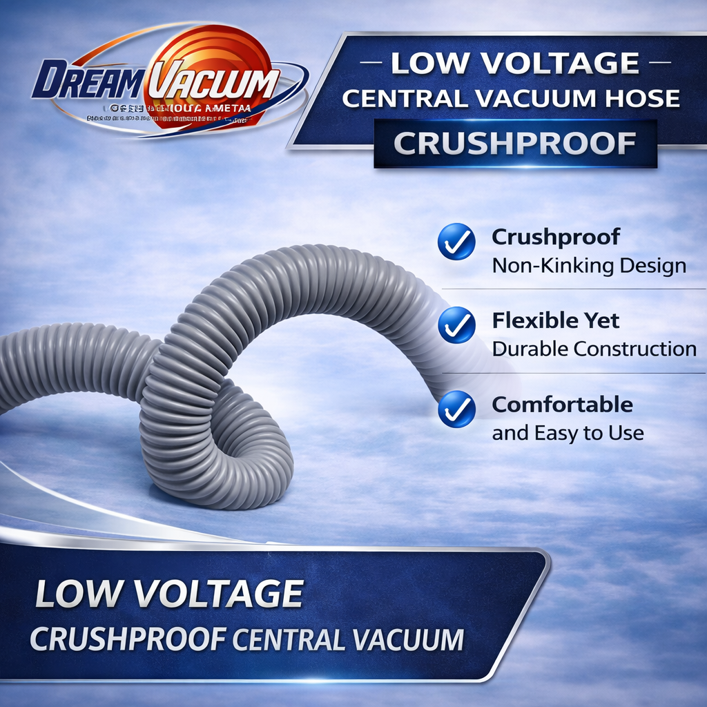 Central Vacuum Hose Low Voltage 50ft Crush-Proof Light-weight Non-Electric (Grey)