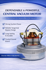 Domel Motor 496.3.720 Central Vacuum Replacement Motor – High Performance Suction Motor