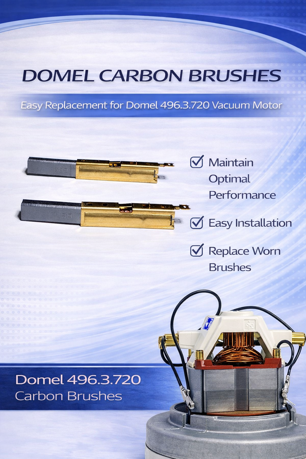 Domel Motor 496.3.720 Central Vacuum Replacement Motor – High Performance Suction Motor