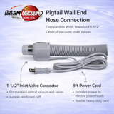 35ft Pigtail Electric Central Vacuum Hose - Lightweight, Crush-Proof, Reliable Power for Electric Powerheads