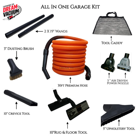 Universal Central Vacuum Garage Tool Set – Lightweight Hose, Rug Tool, and Tool Caddy