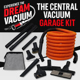 Central Vacuum Garage Kit with Orange Hose, Tools, and Power Nozzle – Ideal for Car Detailing