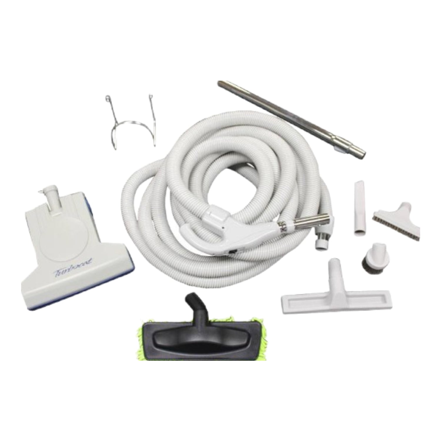 Air driven central vacuum power nozzle with attachment kit for deep carpet cleaning