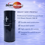 Dream Vacuum 1500 SE vacuum power unit with features listed on a blue background