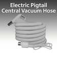 Central vacuum pigtail hose with dual voltage compatibility for plug-in wall outlets