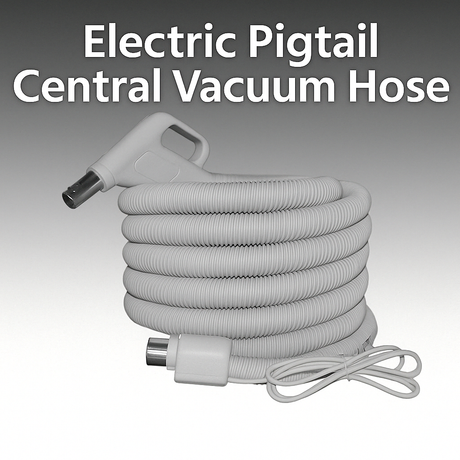 Central vacuum pigtail hose with dual voltage compatibility for plug-in wall outlets