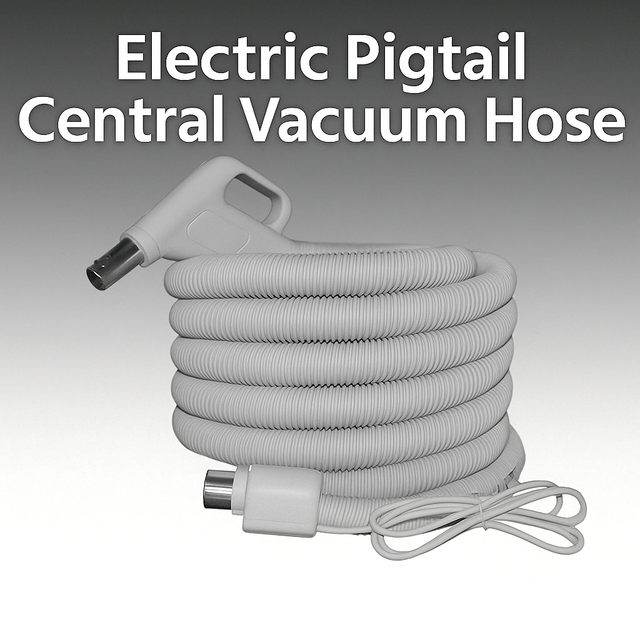 Universal pigtail-style central vacuum hose with 6-foot cord and ergonomic handle