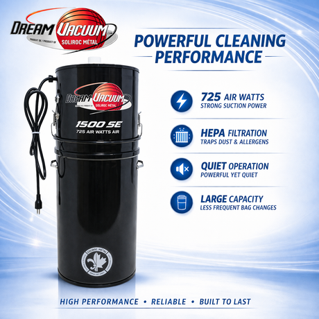Dream Vacuum 1500SE Central Vacuum System 725 Air Watts Double HEPA Filtration
